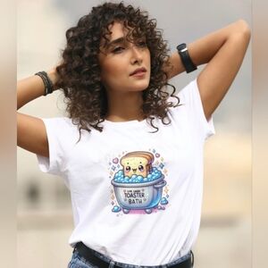 Live Laugh Toaster Bath Graphic T-Shirt - White Nwot Made To Order